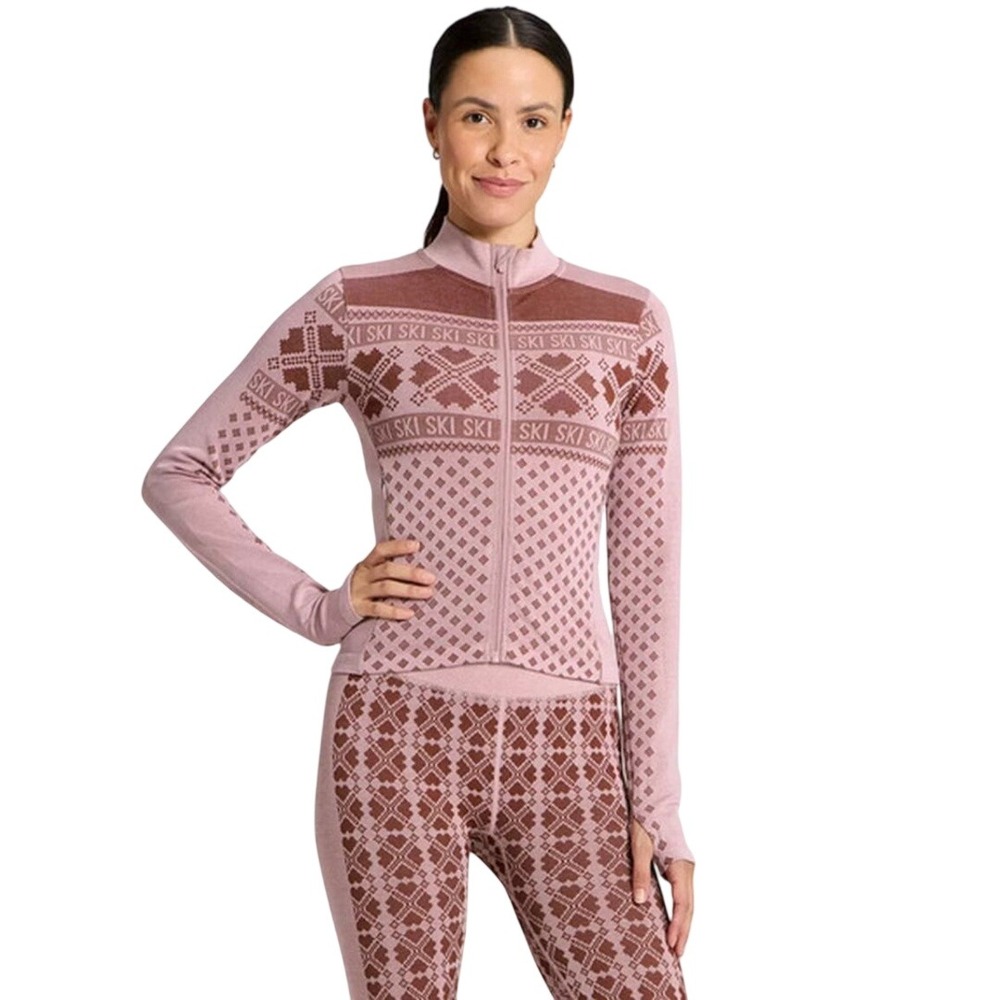 All in Motion Women's Pink Seamless Ski Fair Isle Full Zip Jacket Size Large